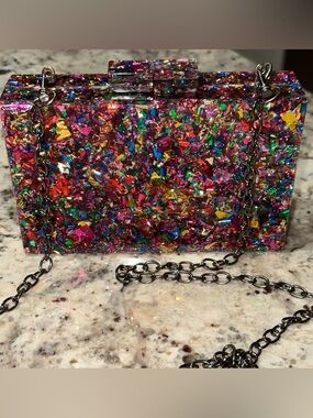 Sparkling Confetti Acrylic for Women Multicolor Perspex Geometric Box Purse